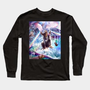 Rainbow Laser Sloth On Llama Unicorn In Space Long Sleeve T-Shirt